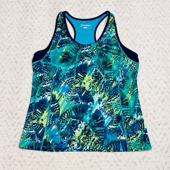 Xersion Performance Tank Top Womens XL Blue Green Bra Shelf Summer Athletics - Picture 1 of 7